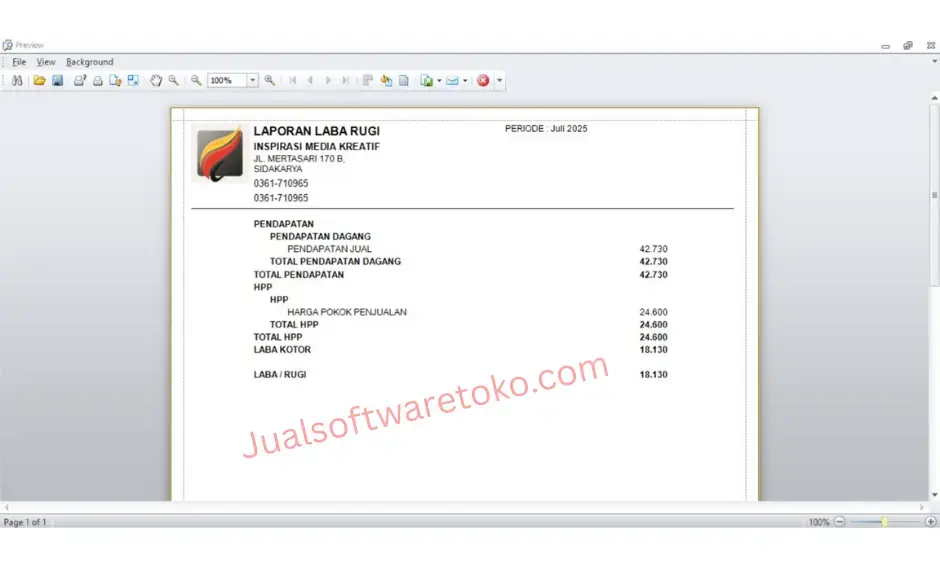 Tampilan laporan laba rugi di program toko IPOS 4.