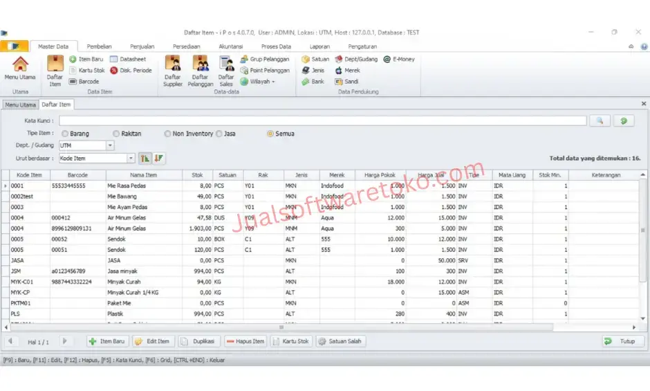 Tampilan master data pada program toko IPOS 4.