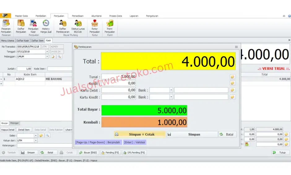 Tampilan penjualan kasir pada program toko ipos 4